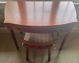 Vintage Wooden Desk Seat w Floral Cushion