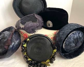 Vintage 1960s Hats In Black Navy Includes Hat Box