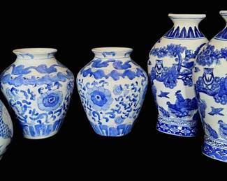 Vintage Blue White Chinese Porcelain Vases