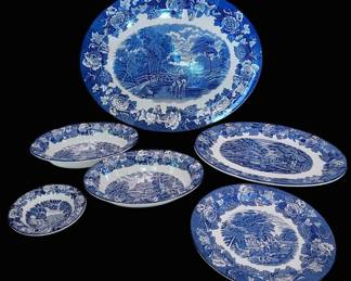 Enoch Woods English Scenery Blue White Serving Dishes