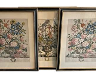 Three Twelve Months of Flowers Framed Prints Two June, One January 23 x 18 Each