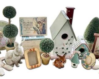 Whimsical Cottagecore Decor Bunnies, Birdhouses, Books, Garden Accents