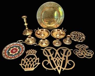 Brass Candlestick Holders, Trivets, More