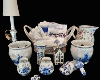 Blue White Delft Holland Vases, Shoe, Coasters, Linens, More