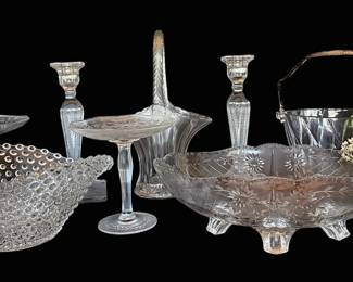 Glass Baskets, Pedestal Dishes, Candlestick Holders, More Glassware