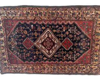 Intricate Rust Blue Rug Vintage