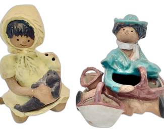 Vintage Helen Slater Metlox Folk Art Pottery Figures