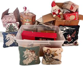 Vintage Christmas Decor Needlepoint Pillows, Annalee Sheep, More Ornaments