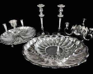 Silver Plated Candle Stick Holders, Flower Frog, And More