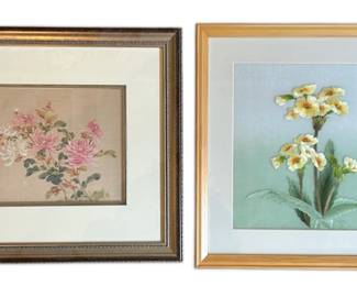 Two Framed Asian Floral Artworks