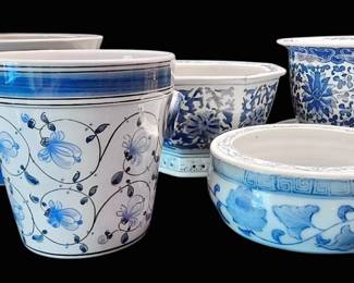 Five Blue White Planters