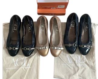 Three Pairs of AGL 36.5 Womens Flats Attilio Giusti Leombruni