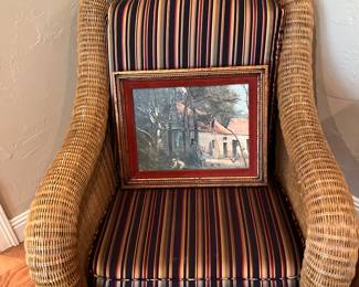 Striped wicked chair, artwork