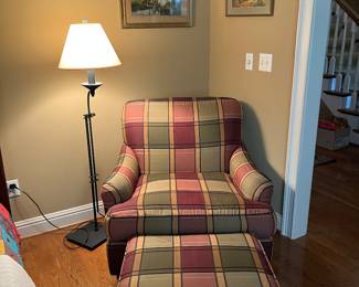 Plaid chair and ottoman