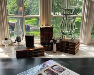 Leather bound books, antiques