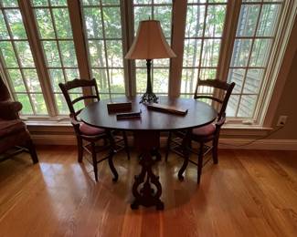 Drop leaf table, chairs