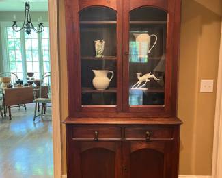 Antique step back cupboard, Weller vase