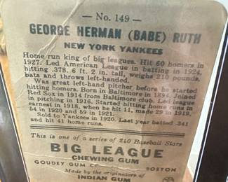 Babe Ruth Big League Chewing Gum baseball cards