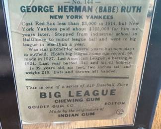 Babe Ruth Big League Chewing Gum baseball cards