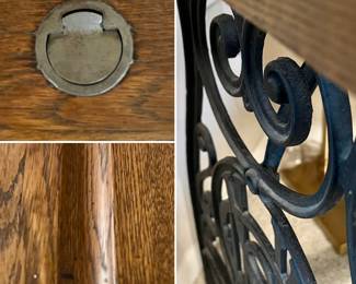 Vintage Oak and Cast Iron School Desk with inkwell covers (Adult-sized)