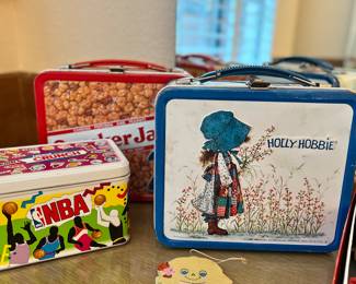 Vintage Peanuts, Holly Hobbie and Cracker Jack lunch boxes