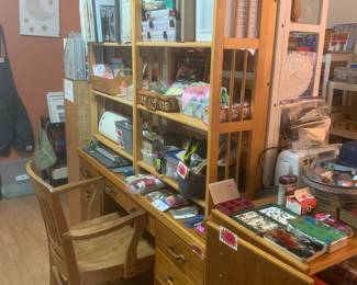 Gorgeous solid desk and so much craft gear!
The desk is available in a set with a side cabinet and filing cabinet, or by itself