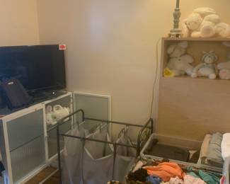 Another three-piece hamper, Lamps, clothing, and more