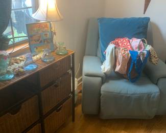 Reclining armchair, modern wicker dresser