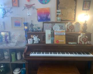 Baldwin upright piano, wall art, glassware and more