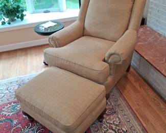 linen upholstered arm chair Persian rug