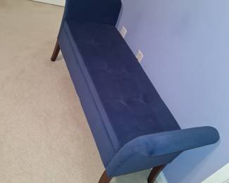 blue velvet upholstered bench