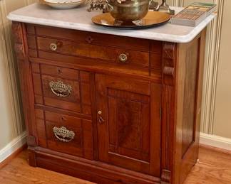 Antique Marble Top Walnut Washstand