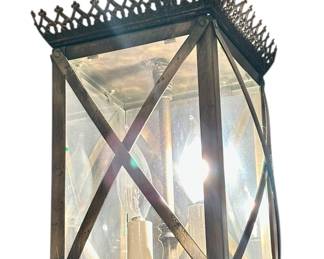 Large Vintage English Neoclassic- style Bronze Lantern Ceiling Light
