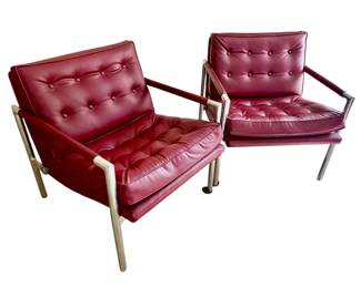 Mid-Century Modern Pair of Chrome Armchairs im the Distinctive Style of Cy Mann