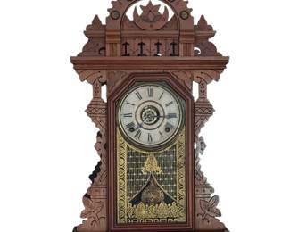 Antique Walnut Victorian Ingraham Mantle Clock with Original Pendulum