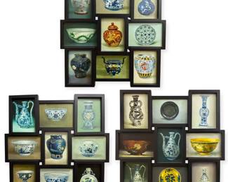 Collection of 27 Oil Paintings on Board of Historical Examples of Rare Chinese Porcelain, each 4” x 6”, Framed