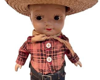 Vintage BUDDY LEE Promotional Doll for Lee Jeans Denim in Original Bandana Flannel Shirt and Jeans, 12.5" tall