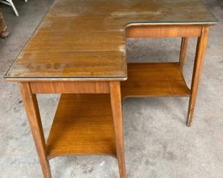Mid-Century Corner Table With Glass Top