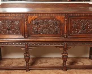 Jacobean Revival Carved Oak Sideboard, 1932
