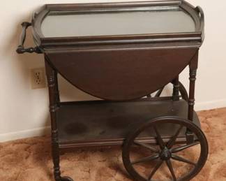 Colonial Revival Tea Cart with Glass Tray