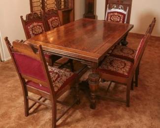 1932 Jacobean Dining Table With Six Chairs