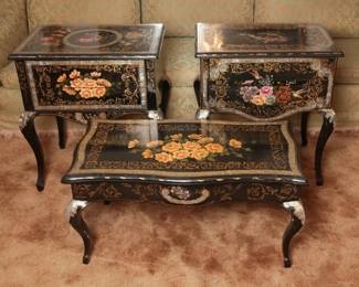 Chinoiserie Black Lacquer Table Set (3)