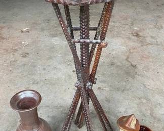 Wood Stand, Royal Haeger Planter, and Pottery Vase