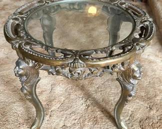 Rococo Glass & Brass Ornate Side Table
