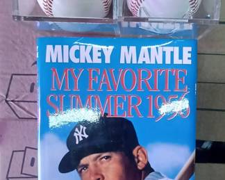 willie mays bautograph ball , phil nickro autograph ball, mickey mantle autograph book