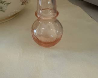 Depression Glass "Tumble-Up" beside Carafe