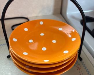 Signature Housewares 6" Orange with White Polka Dots 8" plates