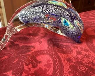 Handblown sculptured art glass dolphin