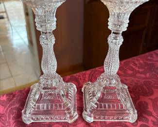 pair of Reproduction Antique Glass Candlestick Holders