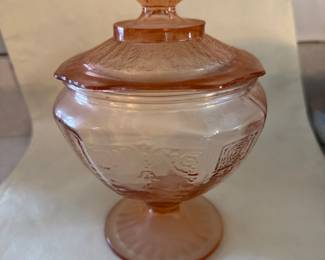 vintage pink depression glass candy dish